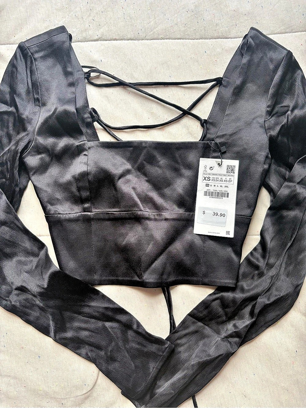 ZARA Black Long Sleeve Crop Top Size Small NWT